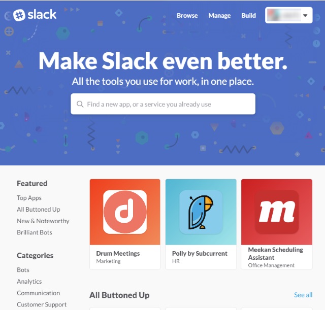 Slackのアプリサーチ画面