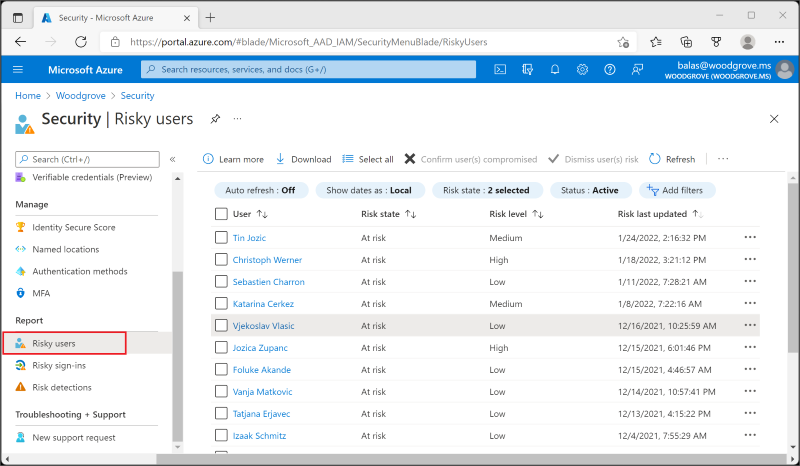 Azure AD Identity Protection で検出できるリスク 危険なユーザー