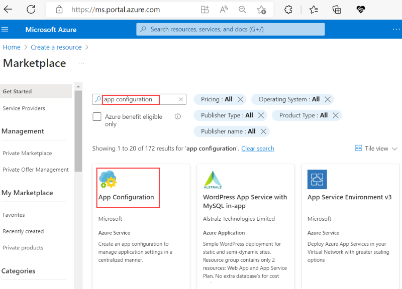 Azure App Configuration サービスの作成