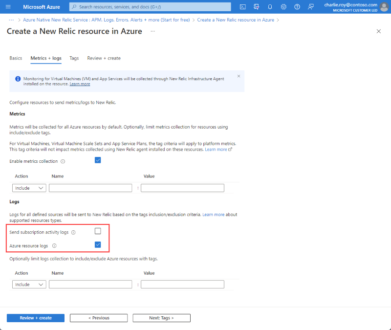 Azure リソースログの設定画面